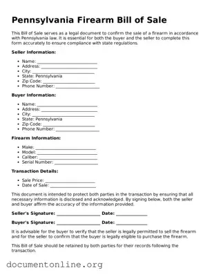 Free Firearm Bill of Sale Form for Pennsylvania State