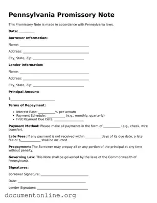 Free Promissory Note Form for Pennsylvania State