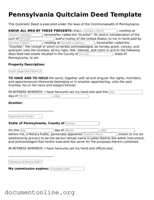 Free Quitclaim Deed Form for Pennsylvania State