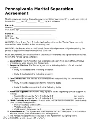 Free Marital Separation Agreement Form for Pennsylvania State