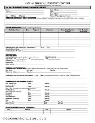 Free Annual Physical Examination Template