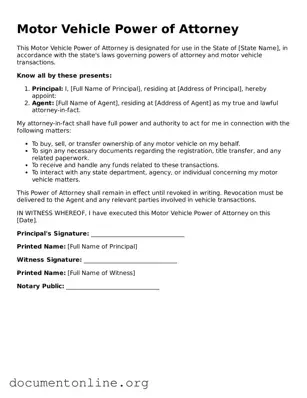 Free Motor Vehicle Power of Attorney Form
