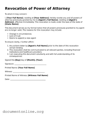 Free Revocation of Power of Attorney Form