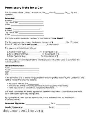 Free Promissory Note for a Car Form
