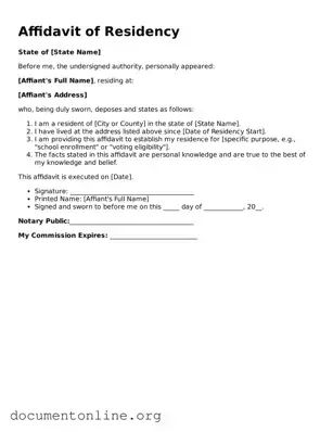 Free Affidavit of Residency Form