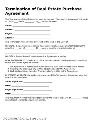 Free Termination of Real Estate Purchase Agreement Form