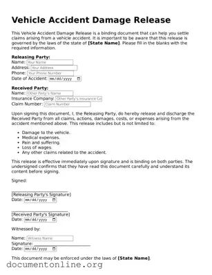 Free Vehicle Accident Damage Release Form