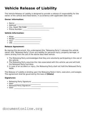 Free Vehicle Release of Liability Form