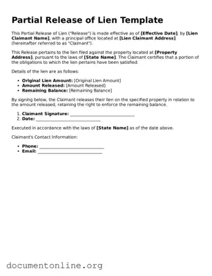 Free Partial Release of Lien Form