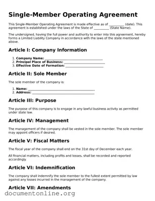 Free Single-Member Operating Agreement Form