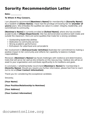 Free Sorority Recommendation Letter Form