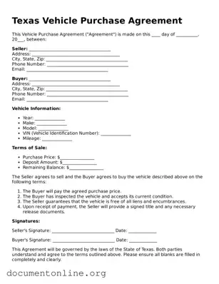 Free Vehicle Purchase Agreement Form for Texas State