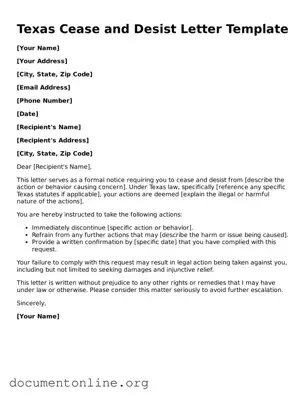 Free Cease and Desist Letter Form for Texas State