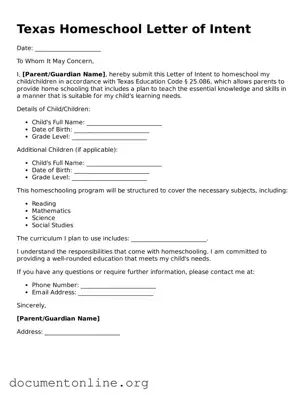 Free Homeschool Letter of Intent Form for Texas State
