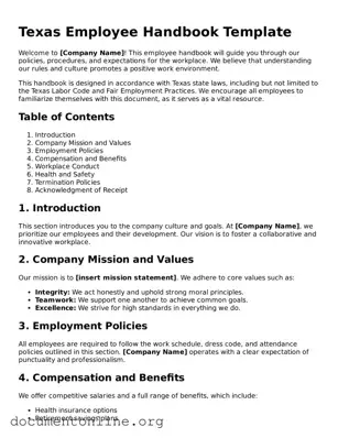 Free Employee Handbook Form for Texas State