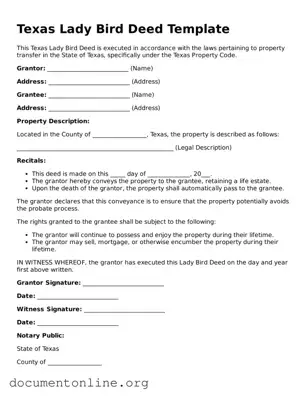 Free Lady Bird Deed Form for Texas State