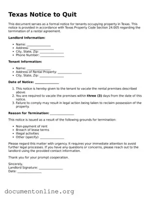 Free Notice to Quit Form for Texas State