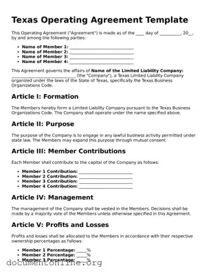 Free Operating Agreement Form for Texas State