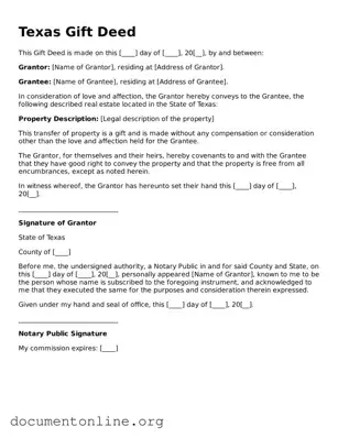 Free Gift Deed Form for Texas State