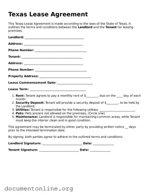 Free Lease Agreement Form for Texas State