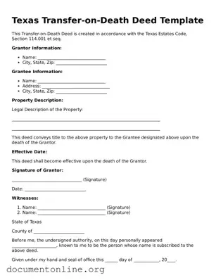 Free Transfer-on-Death Deed Form for Texas State