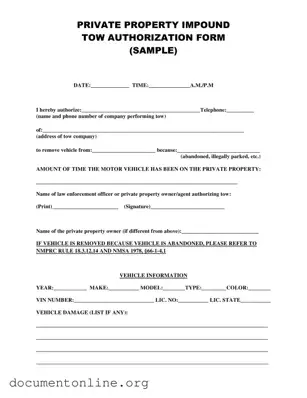 Free Tow Authorization Template
