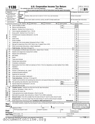 Free IRS 1120 Template