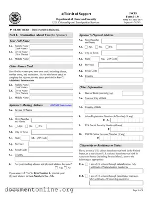 Free USCIS I-134 Template