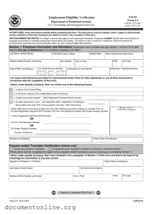 Free USCIS I-9 Template
