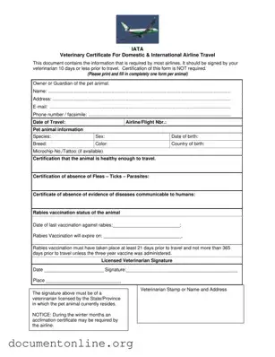 Free Veterinary Certificate Travel Template