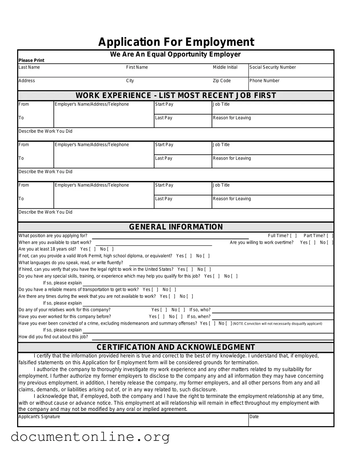 Free Spanish Application Employment Template