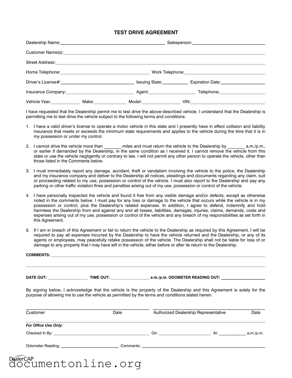 Free Test Drive Template