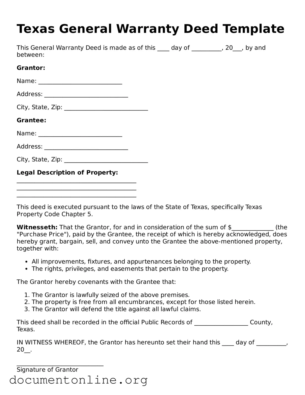 Free Deed Form for Texas State