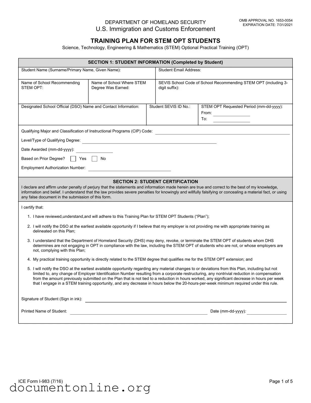 Free ICE I-983 Template