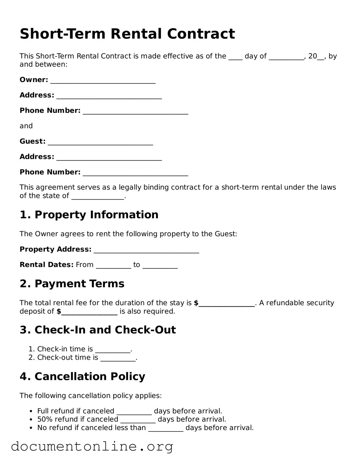 Free Short-Term Rental Contract Form