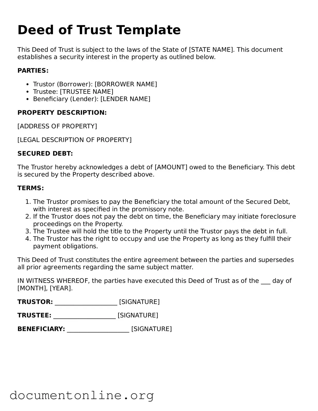 Free Deed of Trust Form