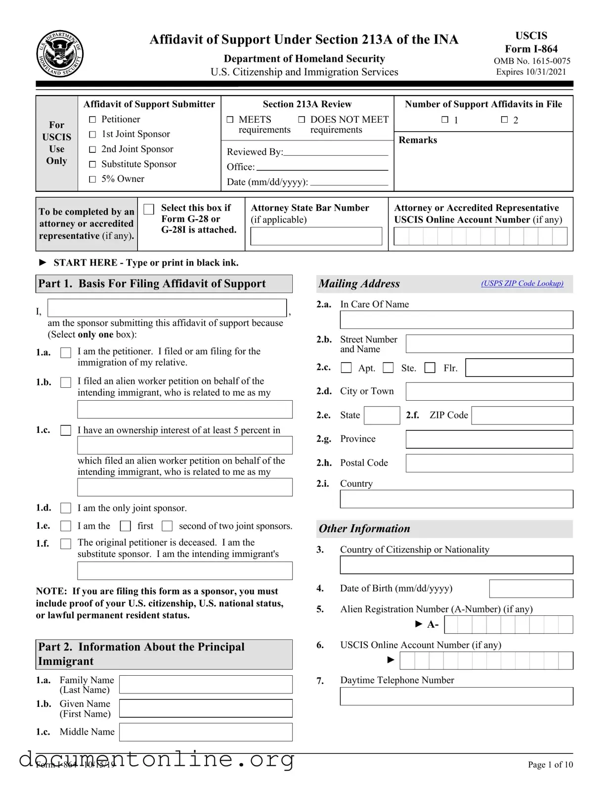 Free USCIS I-864 Template