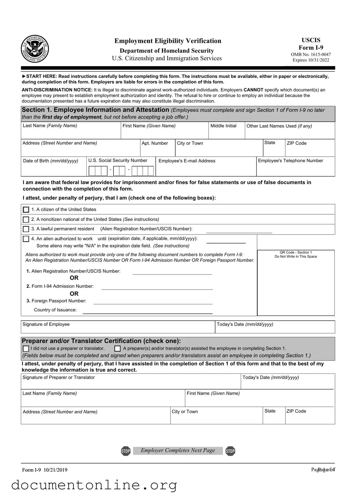 Free USCIS I-9 Template