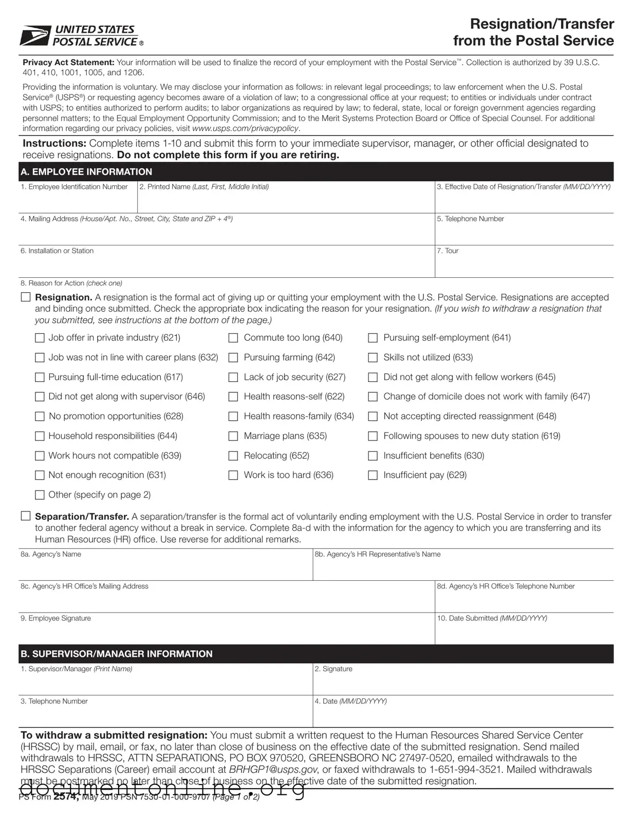 Free Usps Resignation Template