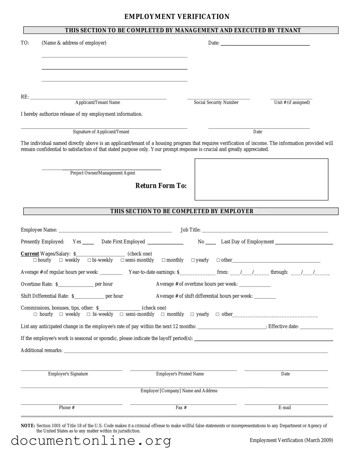 Free Employment verification form Template