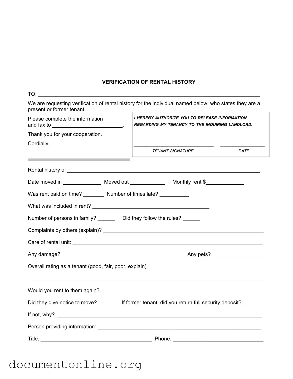 Free Verification Rental Template