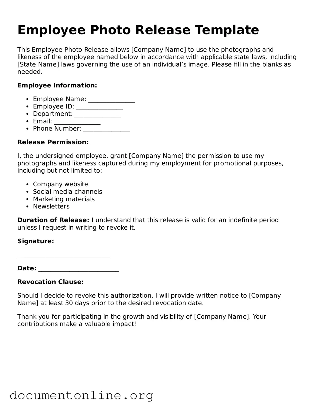 Free Employee Photo Release Form