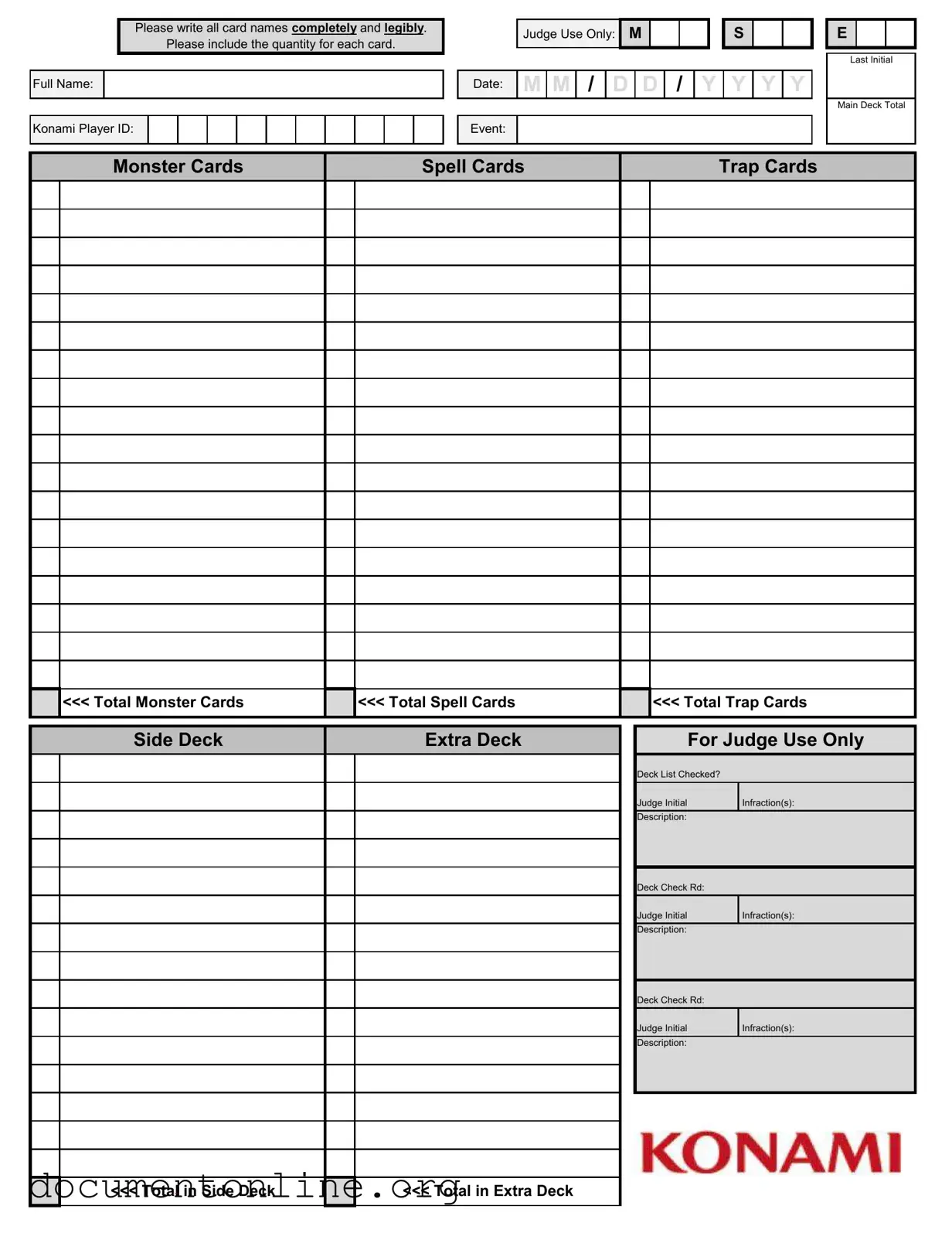 Free Konami Decklist Template